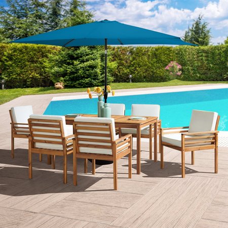 ALATERRE FURNITURE 8 Piece Set, Okemo Table with 6 Chairs, 10-Foot Rectangular Umbrella Turquoise ANOK01RE14S6